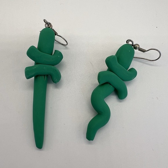 Alligator Polymer Clay Dangle Earrings Brooch Set Handmade Zoolery Vintage - Picture 6 of 6